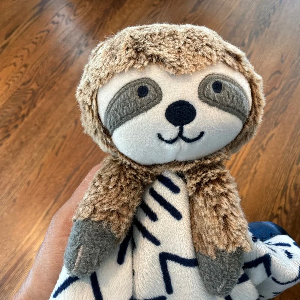 Cloud Island Sloth Baby Security Blanket Lovey Navy Blue White Geometric Satin